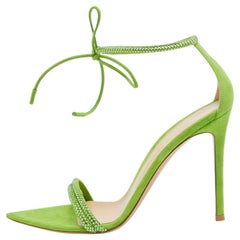 Gianvito Rossi Green Suede Embellished Montecarlo Sandals Size 36.5