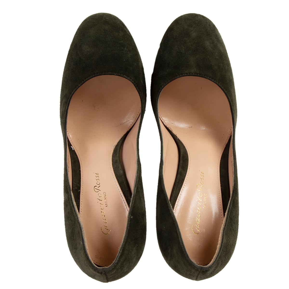 Black GIANVITO ROSSI green suede FLORENCE Pumps Shoes 36 For Sale