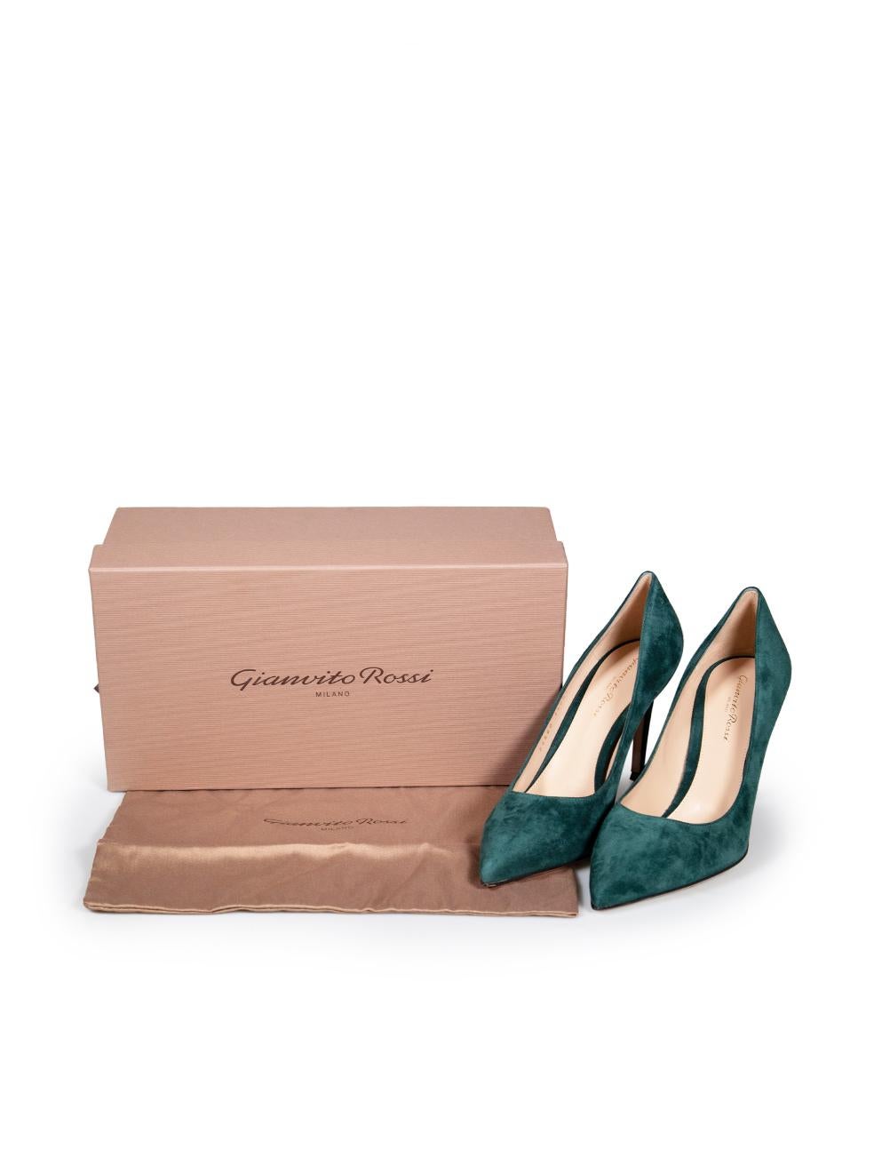 Gianvito Rossi Green Suede Pointed Toe Pumps Size IT 38 For Sale 2