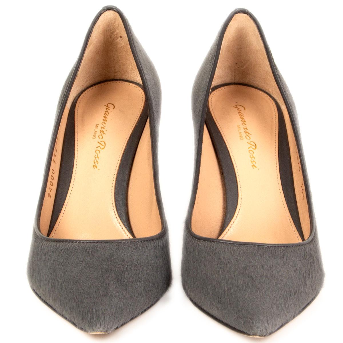 100% authentic Gianvito Rossi classic pointed-toe pumps in grey calf hair featuring a grey calfskin heel and pipping. Have been worn once and are in excellent condition. Come with dust bag. 

Measurements
Imprinted Size	36.5
Shoe Size	36.5
Inside