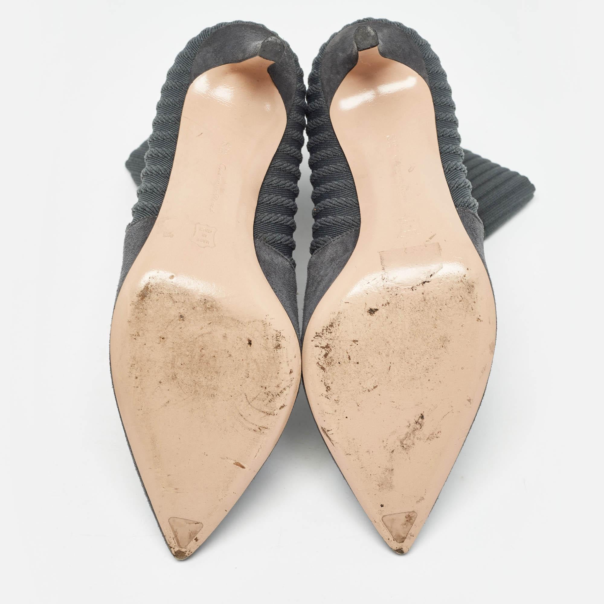 Gianvito Rossi - Bottines Katie en tricot gris et daim, taille 36,5 en vente 1