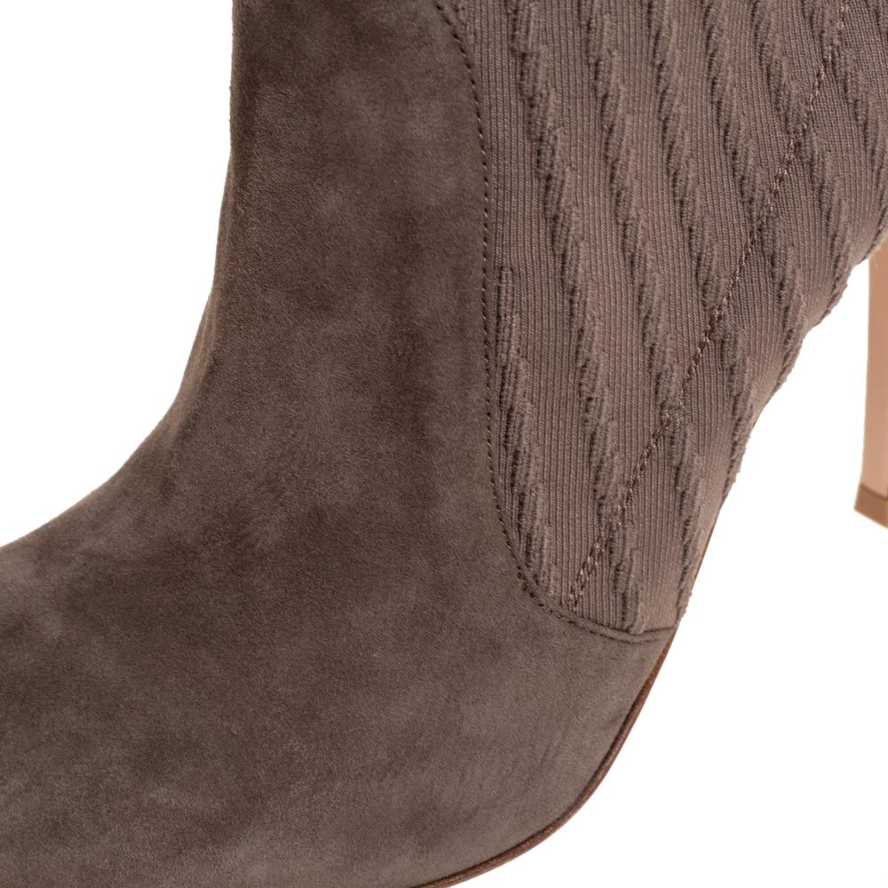 Women's Gianvito Rossi Grey Knit Fabric And Suede Katie Ankle Boots Size 39