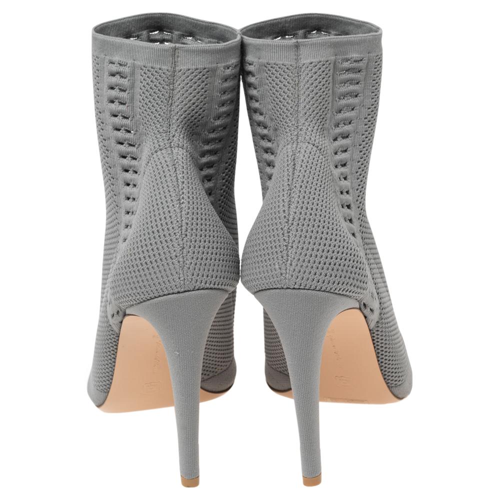 Gray Gianvito Rossi Grey Knit Fabric Open-Toe Ankle Boots Size 38.5