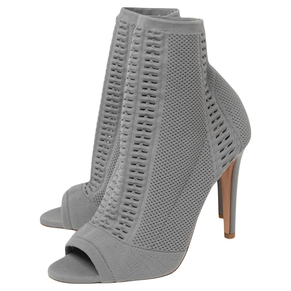 Gianvito Rossi Grey Knit Fabric Open-Toe Ankle Boots Size 38.5 2