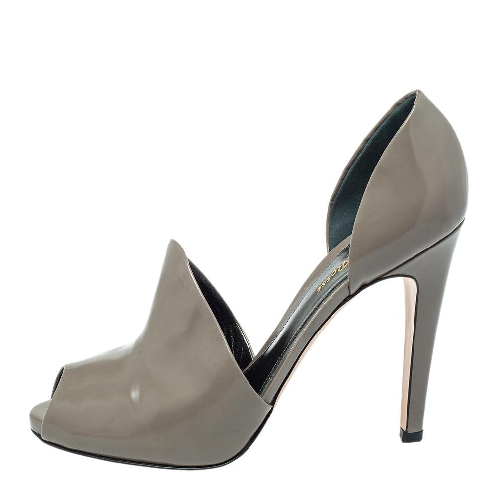 Women's Gianvito Rossi Grey Leather Cutout Peep Toe Pumps Size 40