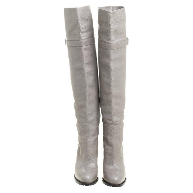 Gianvito Rossi Grey Leather Knee High Boots Size 38 For Sale at 1stDibs