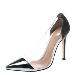 Gianvito Rossi Grey Patent Leather and PVC Plexi Pointed Toe Pumps Size 36