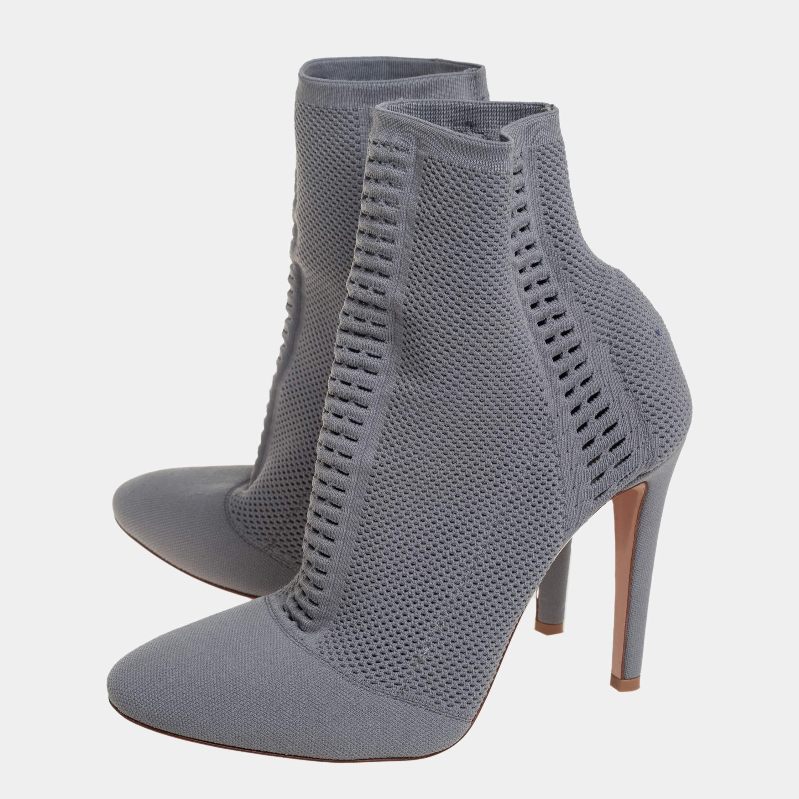 Gianvito Rossi Grey Stretch Knit Thurlow Ankle Boots Size 39 For Sale 1