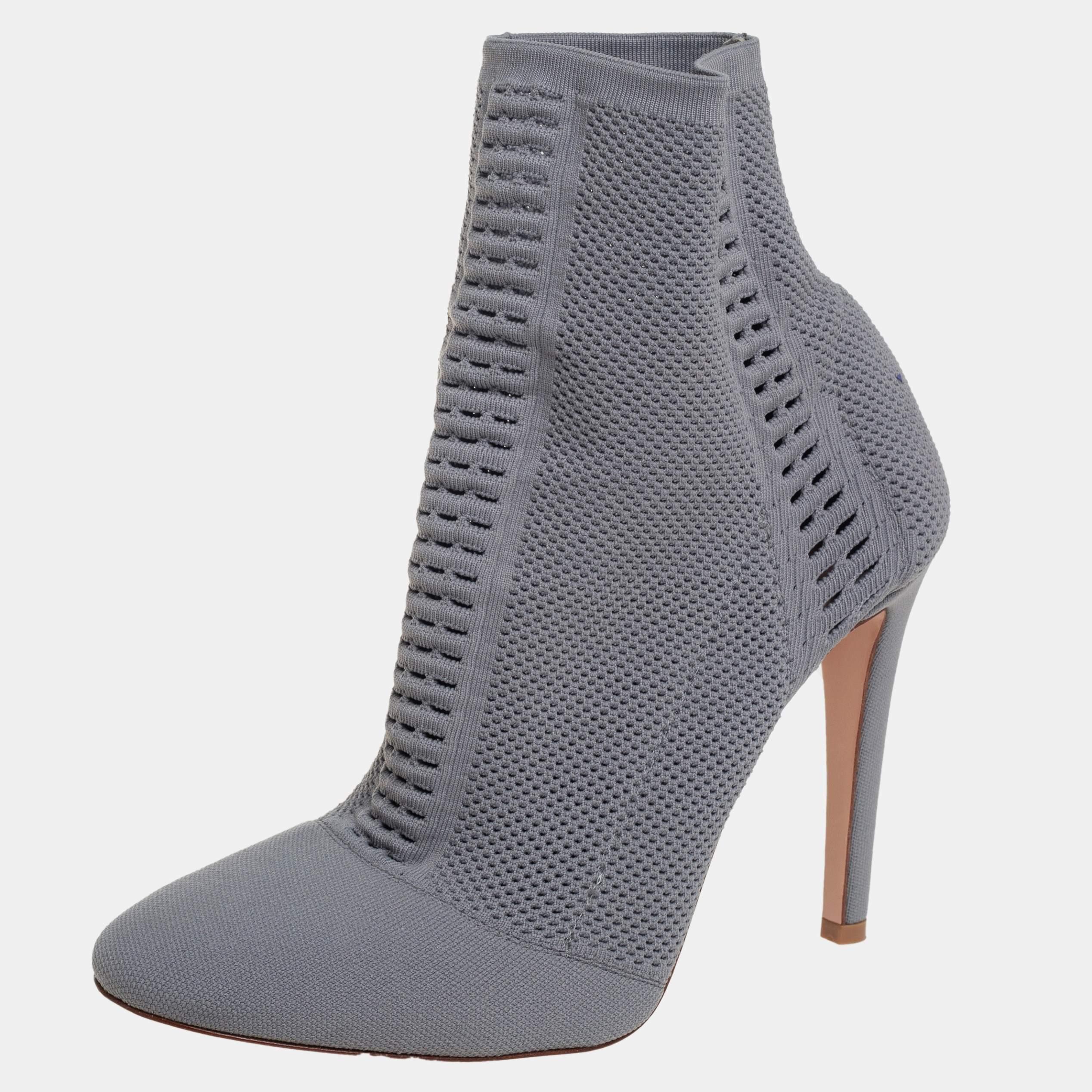 Gianvito Rossi Grey Stretch Knit Thurlow Ankle Boots Size 39 For Sale