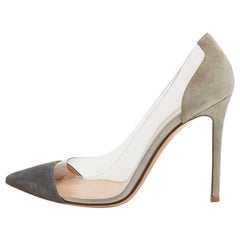 Gianvito Rossi Grey Suede and PVC Plexi Pointed Toe Pumps Size 38.5
