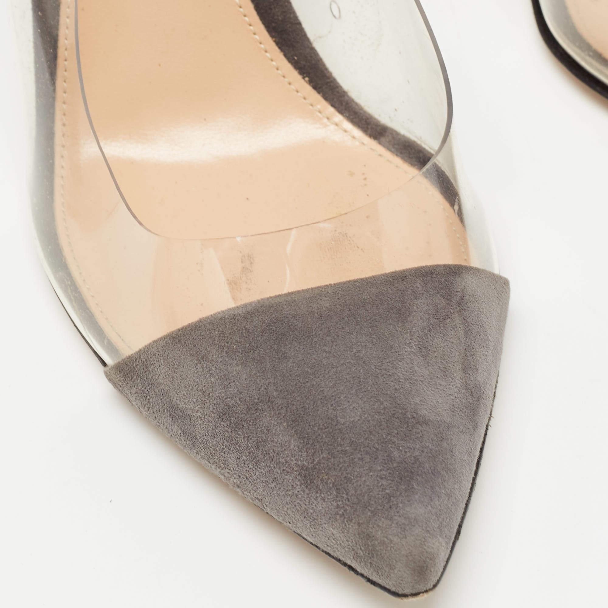 Gianvito Rossi Grey Suede and PVC Plexi Pumps Size 35.5 For Sale 2