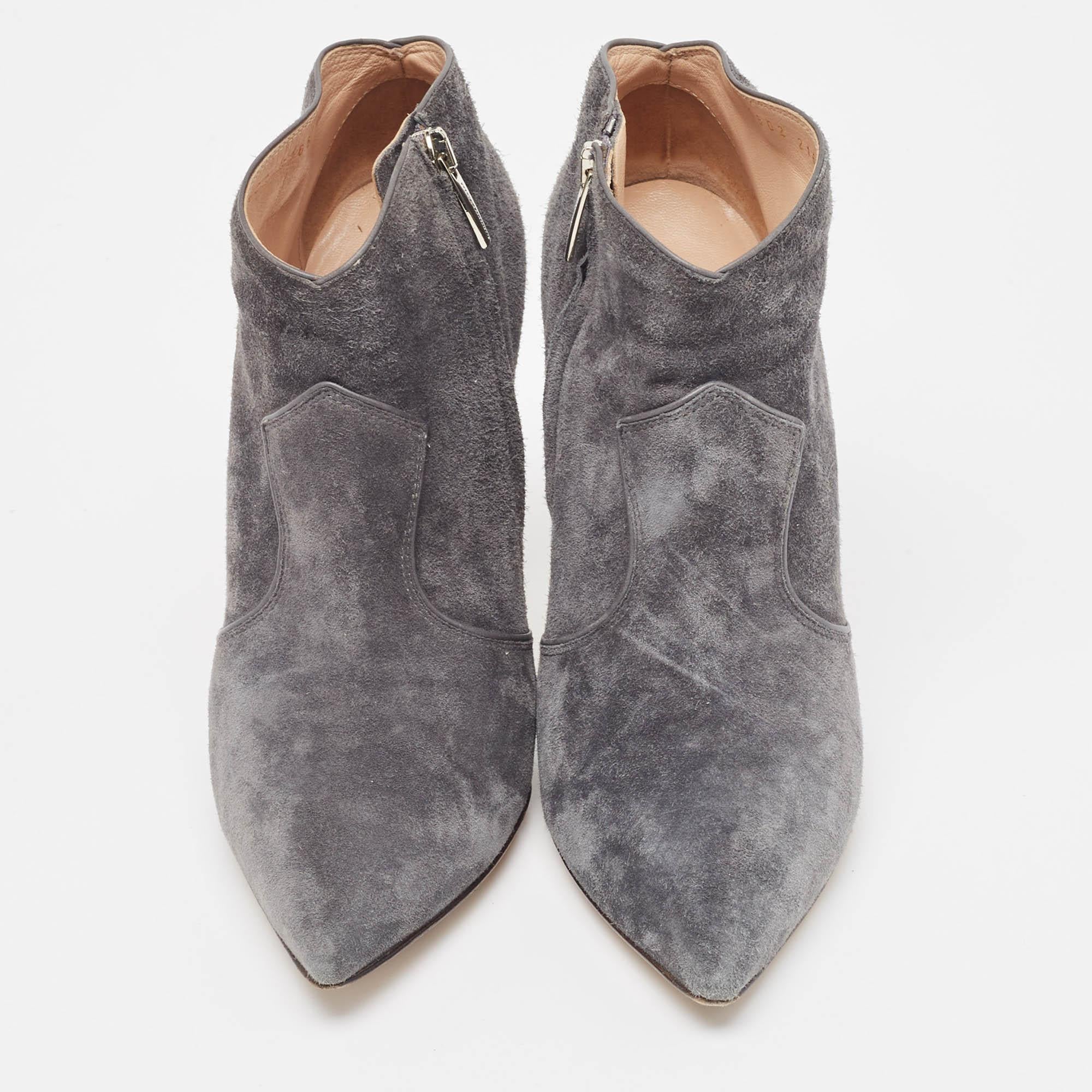 Gray Gianvito Rossi Grey Suede Ankle Boots Size 37.5 For Sale