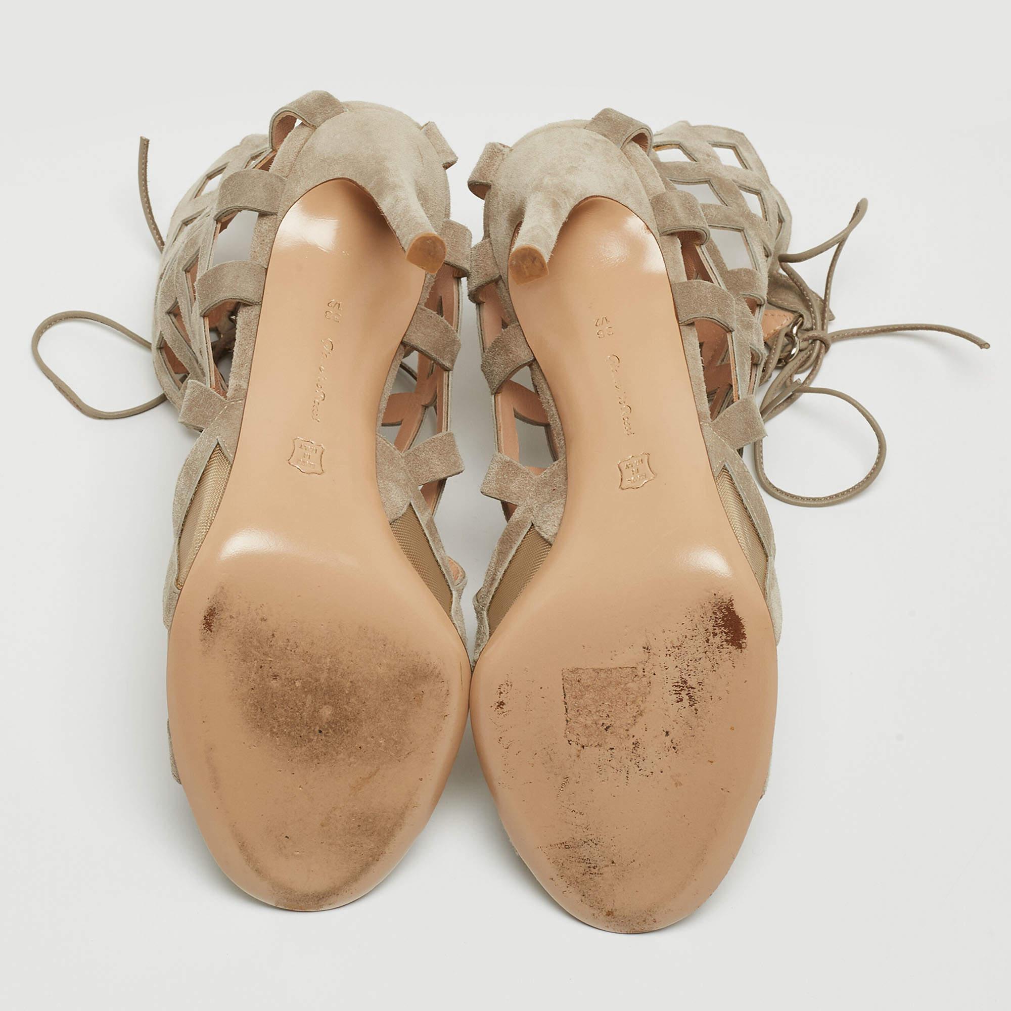 Gianvito Rossi - Sandales en daim gris à treillis, taille 38,5 en vente 1