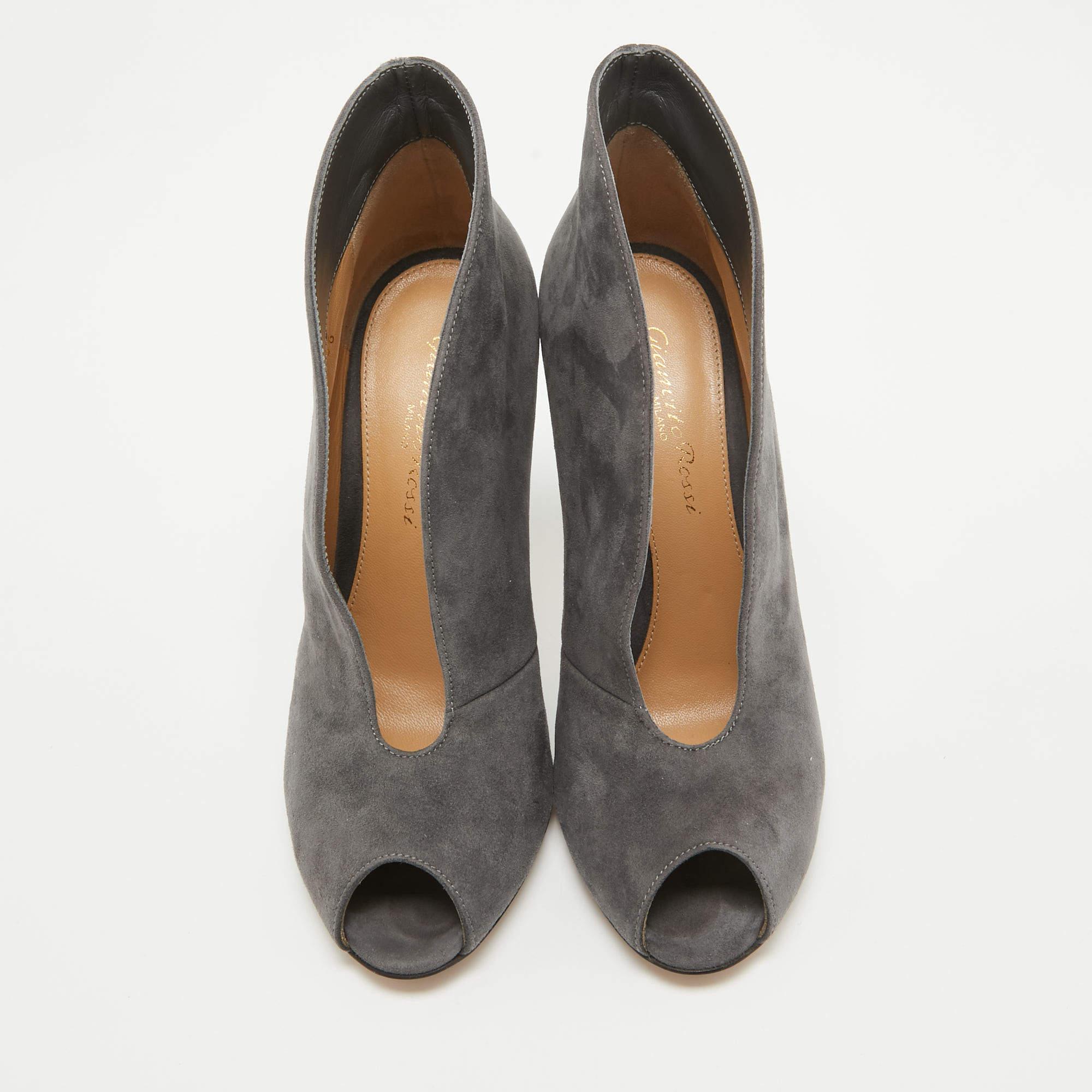 Gray Gianvito Rossi Grey Suede V Neck Peep Toe Booties Size 36