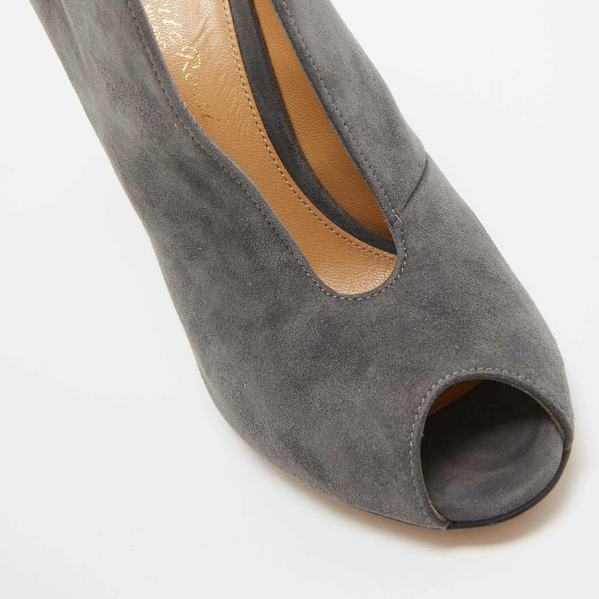 Gianvito Rossi Grey Suede V Neck Peep Toe Booties Size 36 2