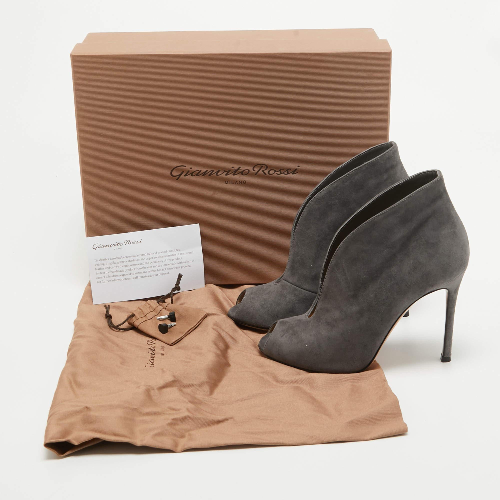 Gianvito Rossi Grey Suede V Neck Peep Toe Booties Size 36 4