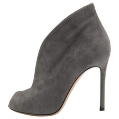 Gianvito Rossi Grey Suede V Neck Peep Toe Booties Size 36
