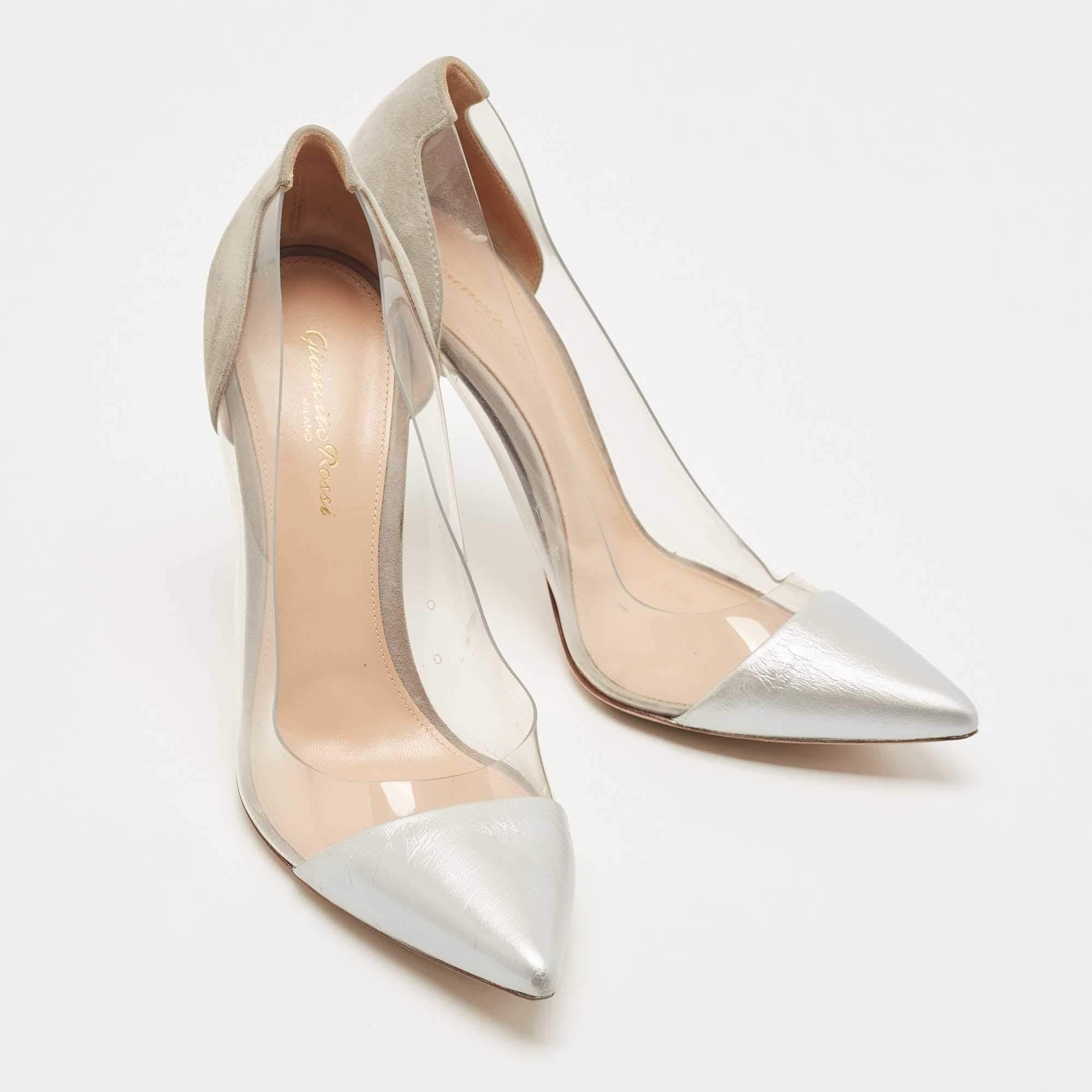 Women's Gianvito Rossi Grey/Transparent PVC and Leather Plexi Pumps Size 40 For Sale