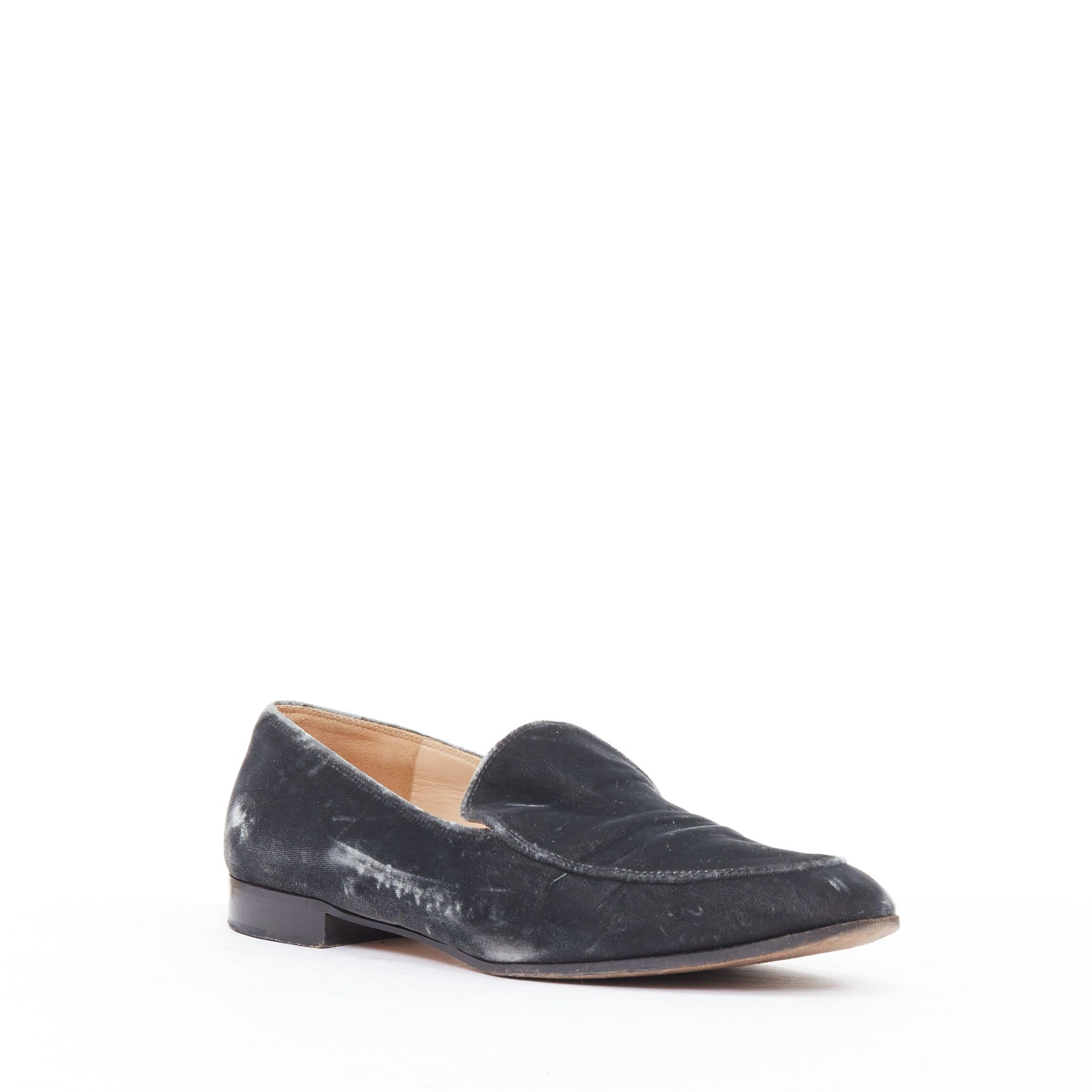 GIANVITO ROSSI mocasines minimal slip on de terciopelo gris con pespuntes EU38 Negro en venta