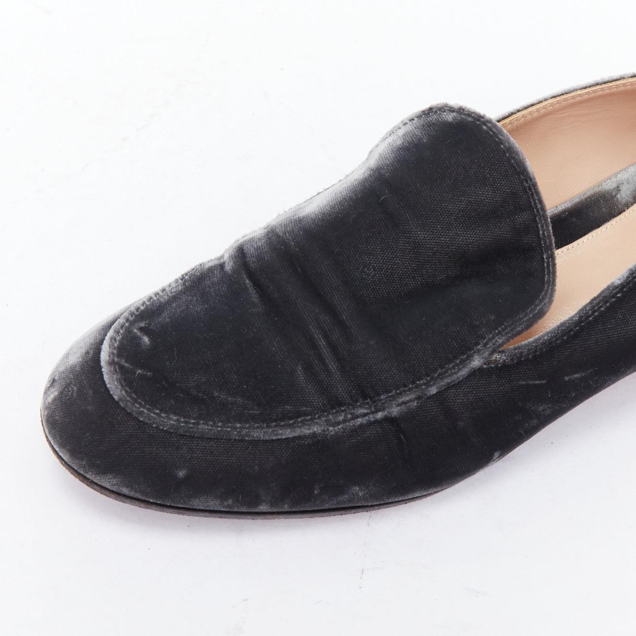 GIANVITO ROSSI mocasines minimal slip on de terciopelo gris con pespuntes EU38 en venta 2