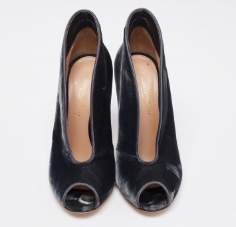 Gianvito Rossi Botines Peep-Toe de terciopelo gris Tamaño 35.5 Negro en venta