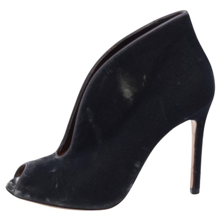 Gianvito Rossi Grey Velvet Vamp Peep-Toe Booties Size 35.5