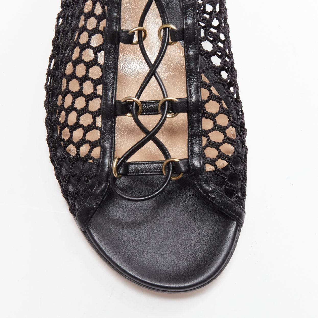 GIANVITO ROSSI Helena black crochet mesh gold rings lace up  sandals EU38 For Sale 1