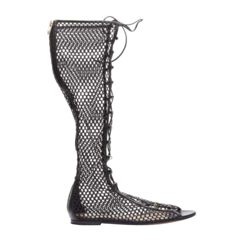 GIANVITO ROSSI Chaussures à lacets Helena en maille crochet noire et anneaux dorés  Sandales EU38