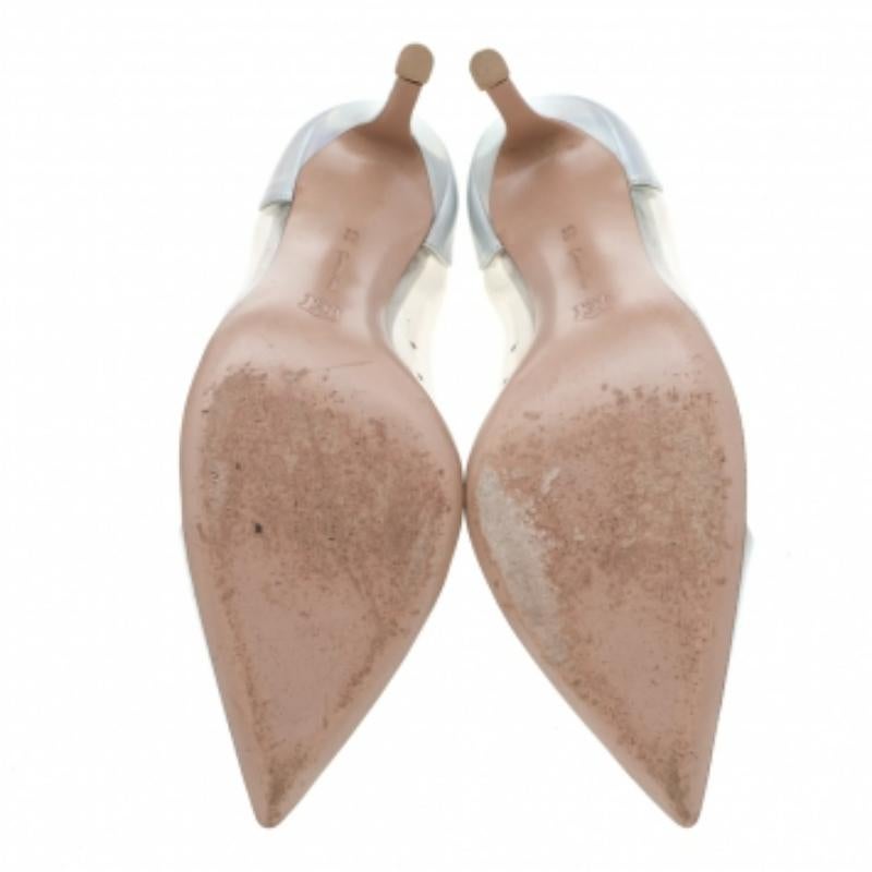 Gray Gianvito Rossi Hologram Leather And PVC Plexi Pointed Toe Pumps Size 36.5 For Sale