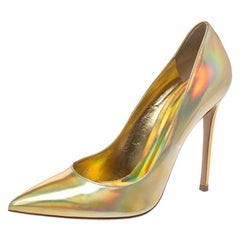Gianvito Rossi Holographic Gold Leather Pointed Toe Pumps Size 40