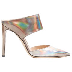 GIANVITO ROSSI holographic silver leather point toe slip on mule pumps EU37