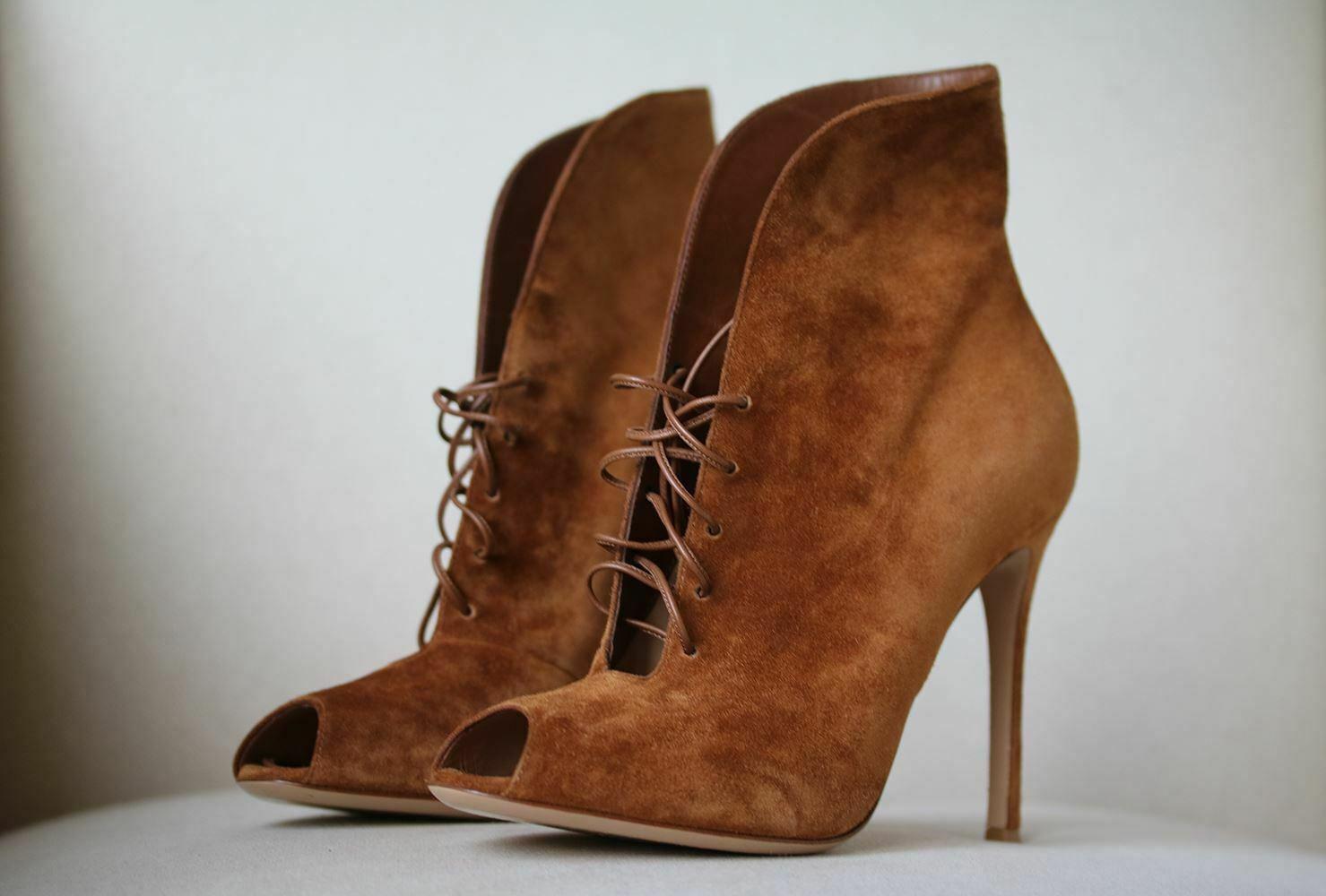 Brown Gianvito Rossi Jane Suede Lace-Up Boots
