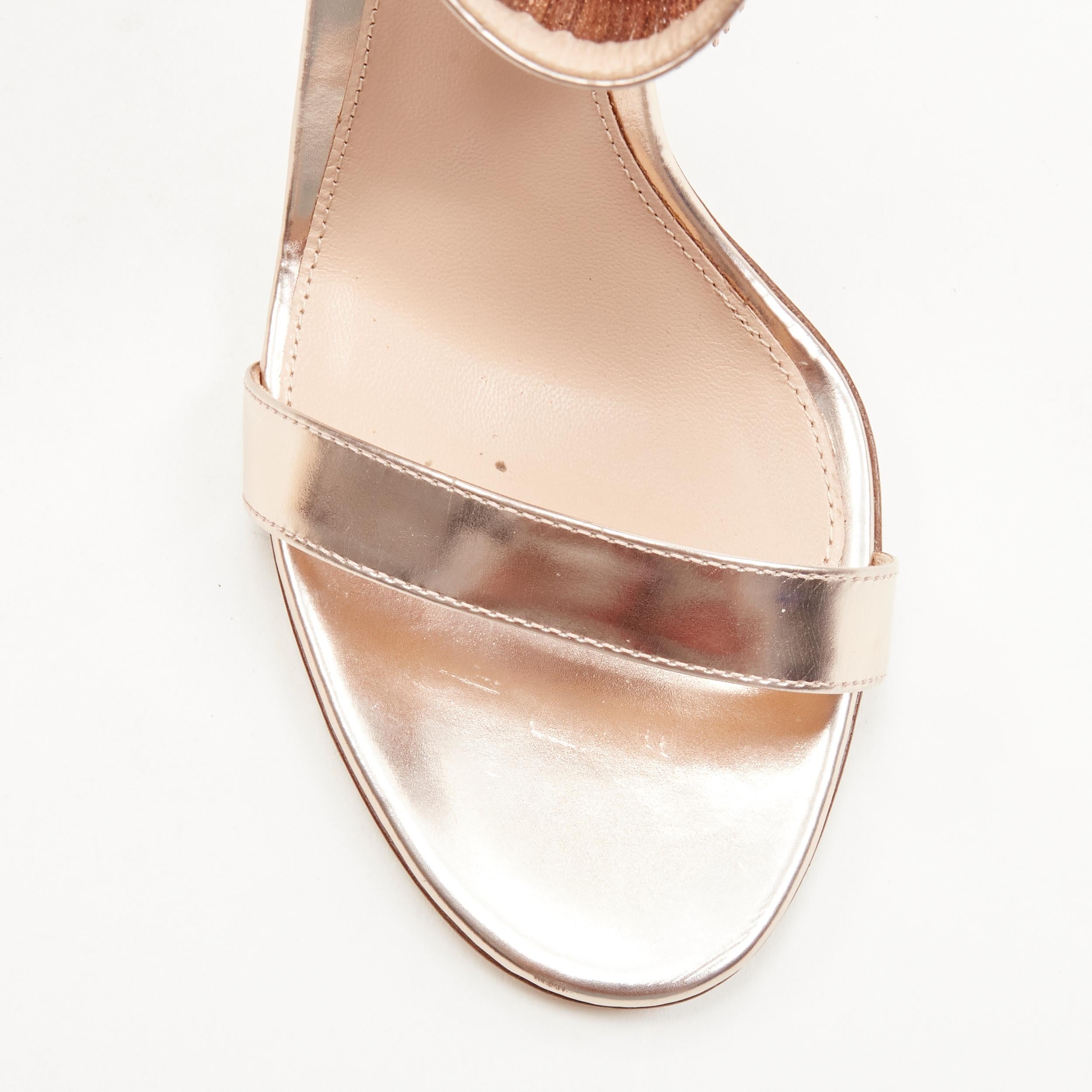 Beige GIANVITO ROSSI Josephine copper metal fringe ankle strap high heel sandal EU38 For Sale