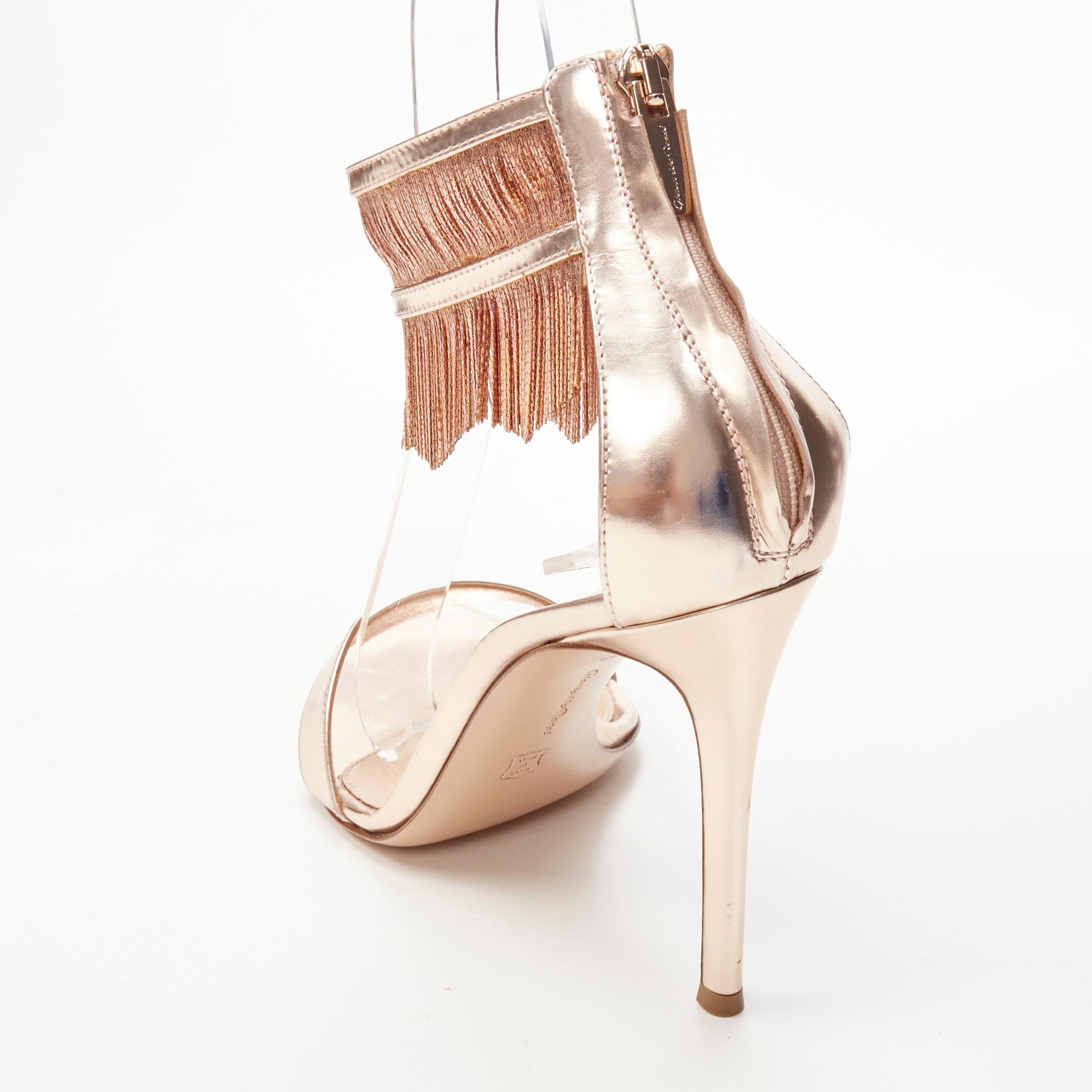 Women's GIANVITO ROSSI Josephine copper metal fringe ankle strap high heel sandal EU38 For Sale