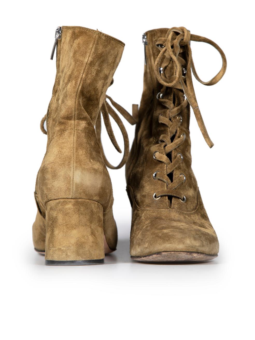 Gianvito Rossi Khaki Suede Lace-Up Boots Size IT 39.5 In Good Condition For Sale In London, GB