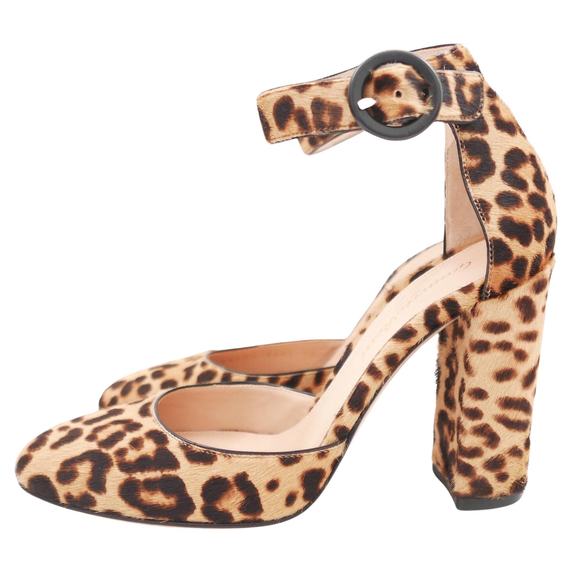 Gianvito Rossi leopard calf hair ankle strap pumps For Sale
