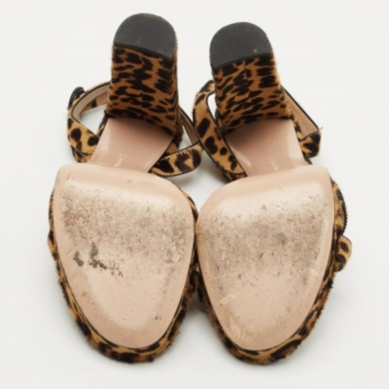 Gianvito Rossi Leopard Print Kalbshaar Plattform Knöchelriemen Sandalen Größe 39 Damen im Angebot