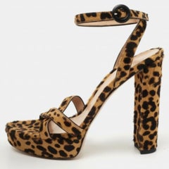 Gianvito Rossi Leopard Print Kalbshaar Plattform Knöchelriemen Sandalen Größe 39