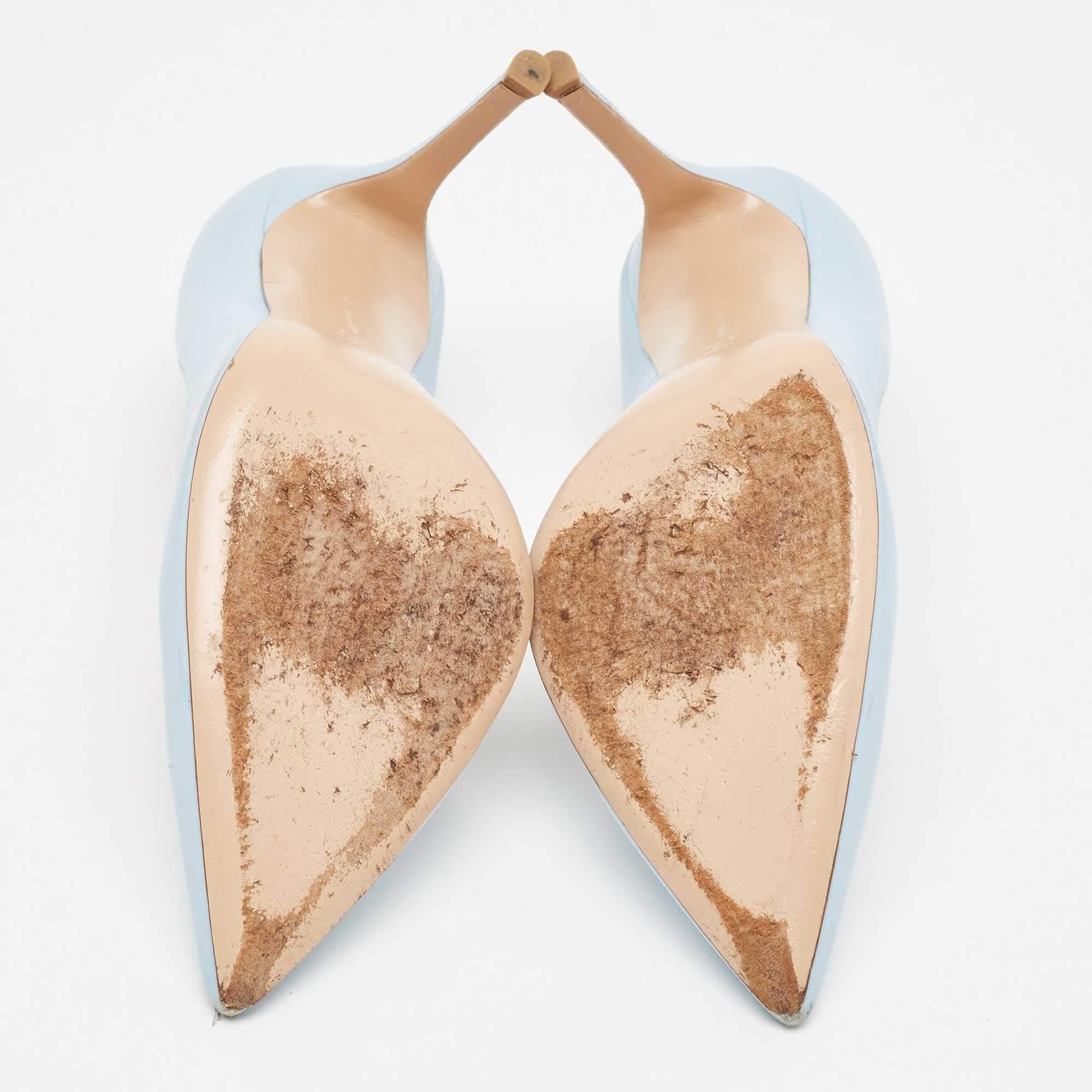 Gianvito Rossi Light Blue Leather Pointed Toe Pumps Size 39 For Sale 1