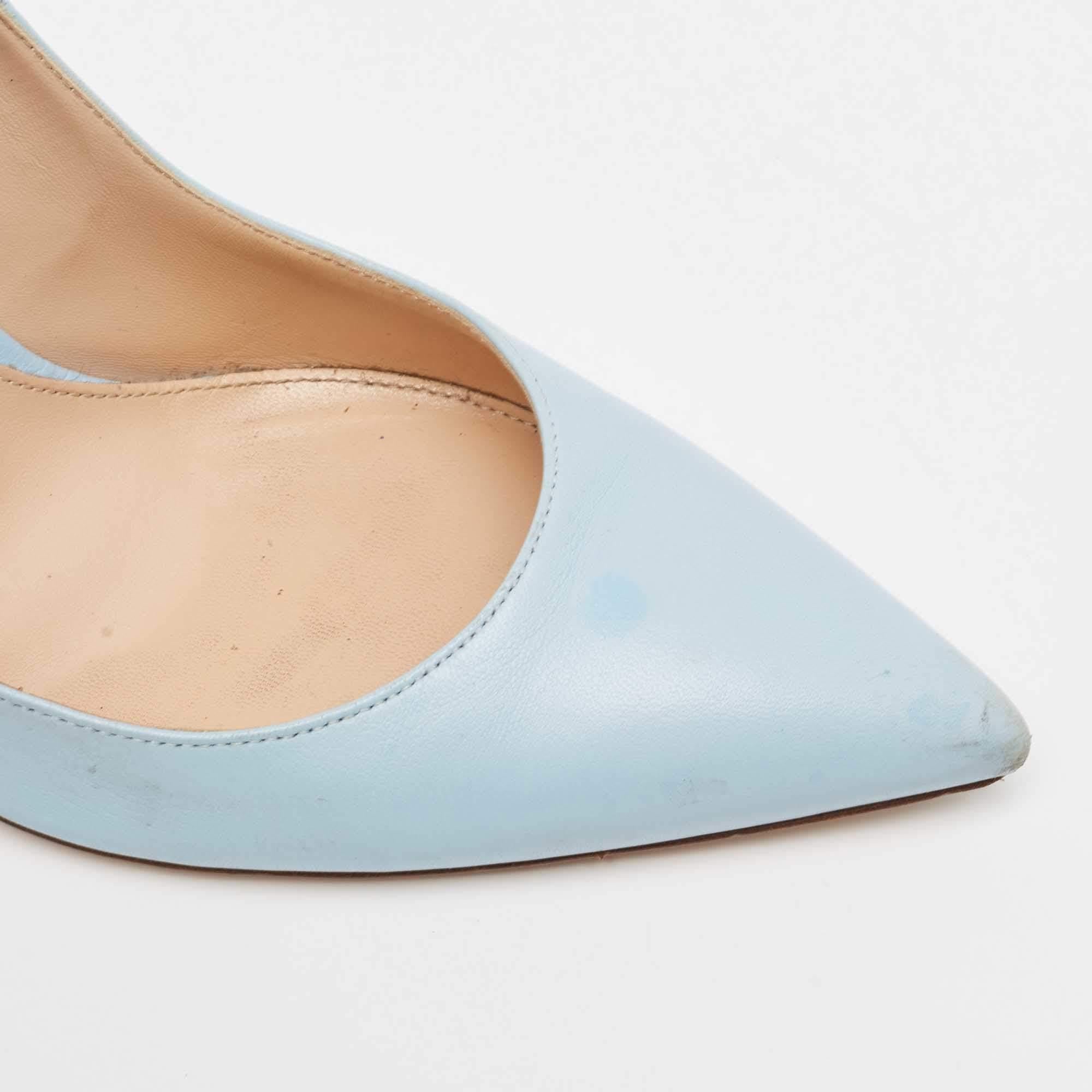 Gianvito Rossi Light Blue Leather Pointed Toe Pumps Size 39 For Sale 2