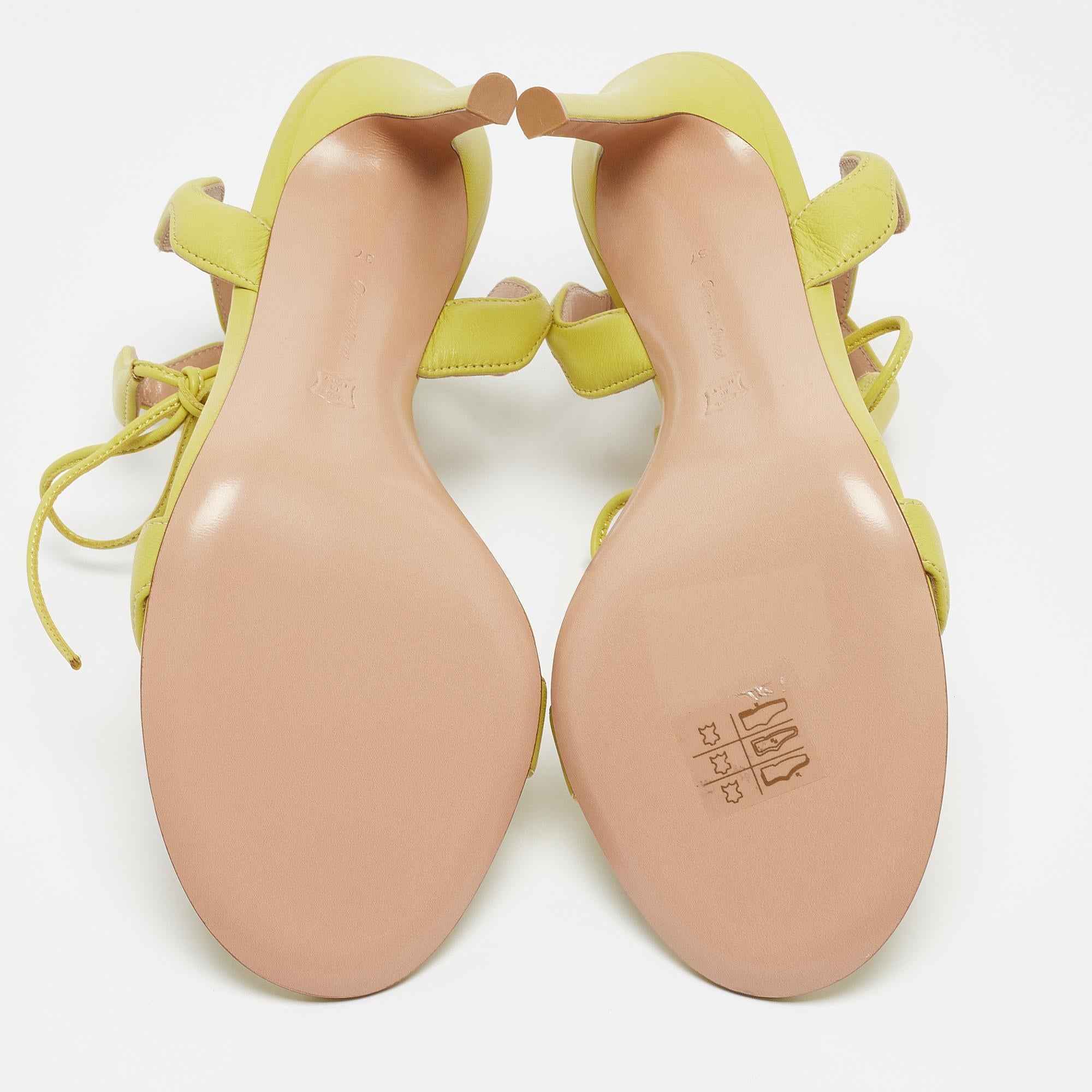 Gianvito Rossi Light Green Leather Wavy Ankle Tie Sandals Size 37 1