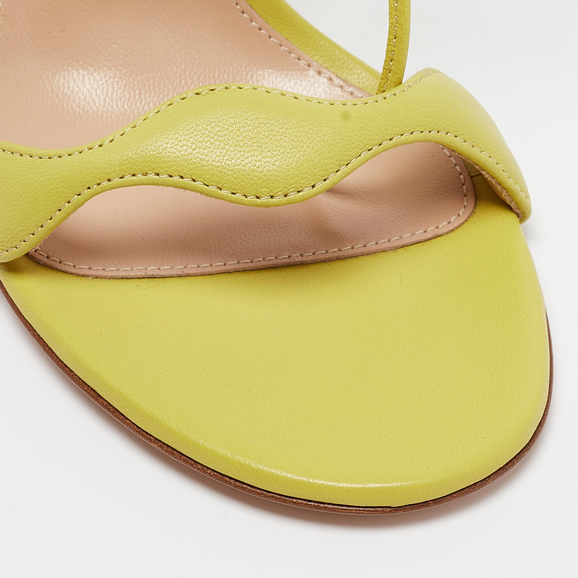 Gianvito Rossi Light Green Leather Wavy Ankle Tie Sandals Size 37 2