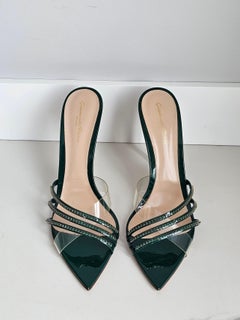 Gianvito Rossi Marea Green Patent Plexi Crystal Mules EU 41 US 11 Fits 10