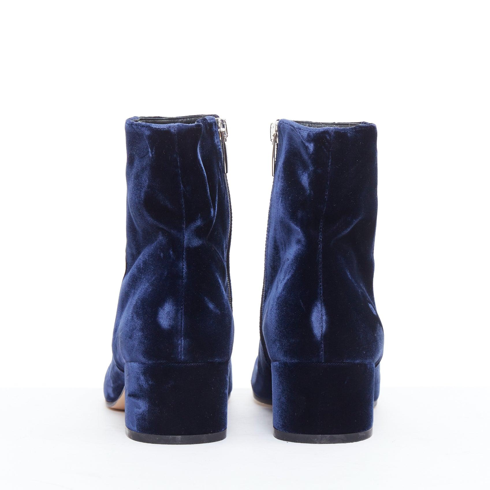 Women's GIANVITO ROSSI Margaux navy velvet minimal zip ankle boots EU37.5 For Sale
