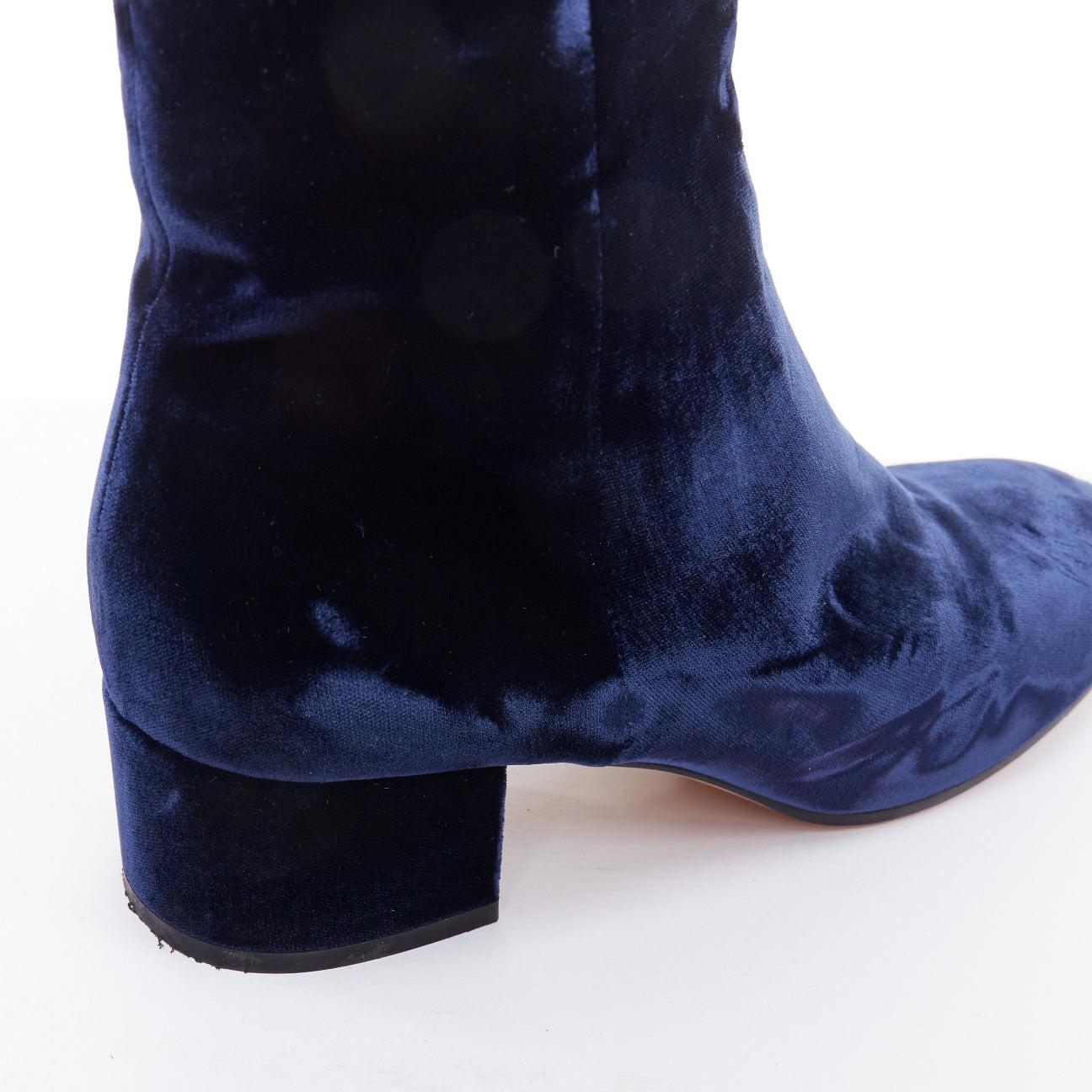 GIANVITO ROSSI Margaux navy velvet minimal zip ankle boots EU37.5 For Sale 3