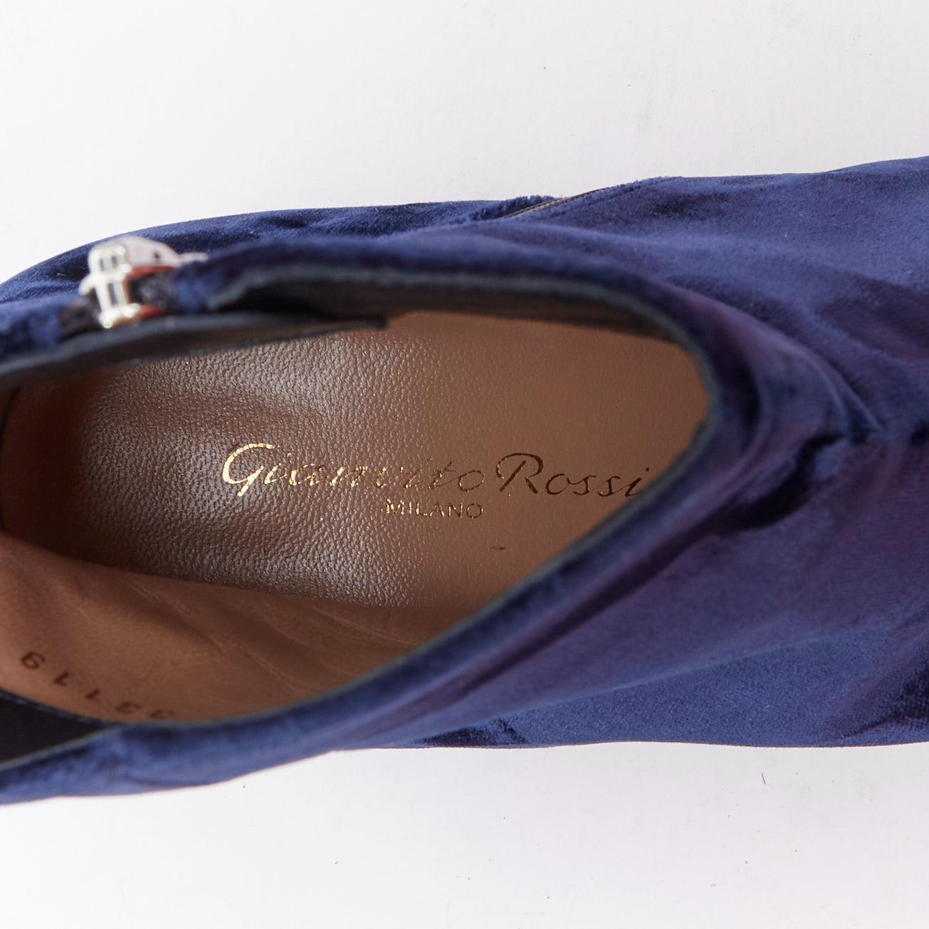 GIANVITO ROSSI Margaux navy velvet minimal zip ankle boots EU37.5 For Sale 4