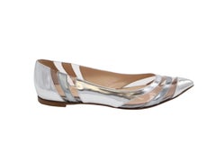 Gianvito Rossi Meparta Pointed Toe Flats in Silver Patent Leather