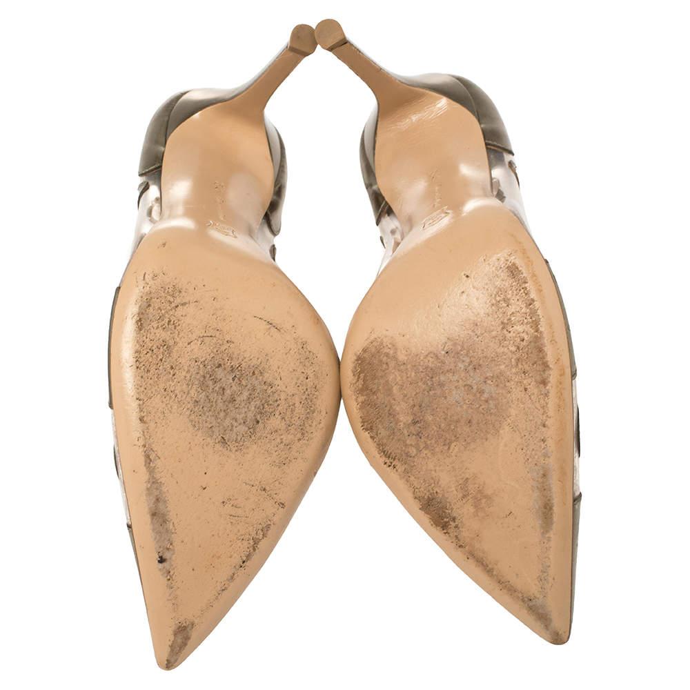 Gianvito Rossi Metallic Bronze Leather And PVC Pointed Toe Pumps Size 37.5 1