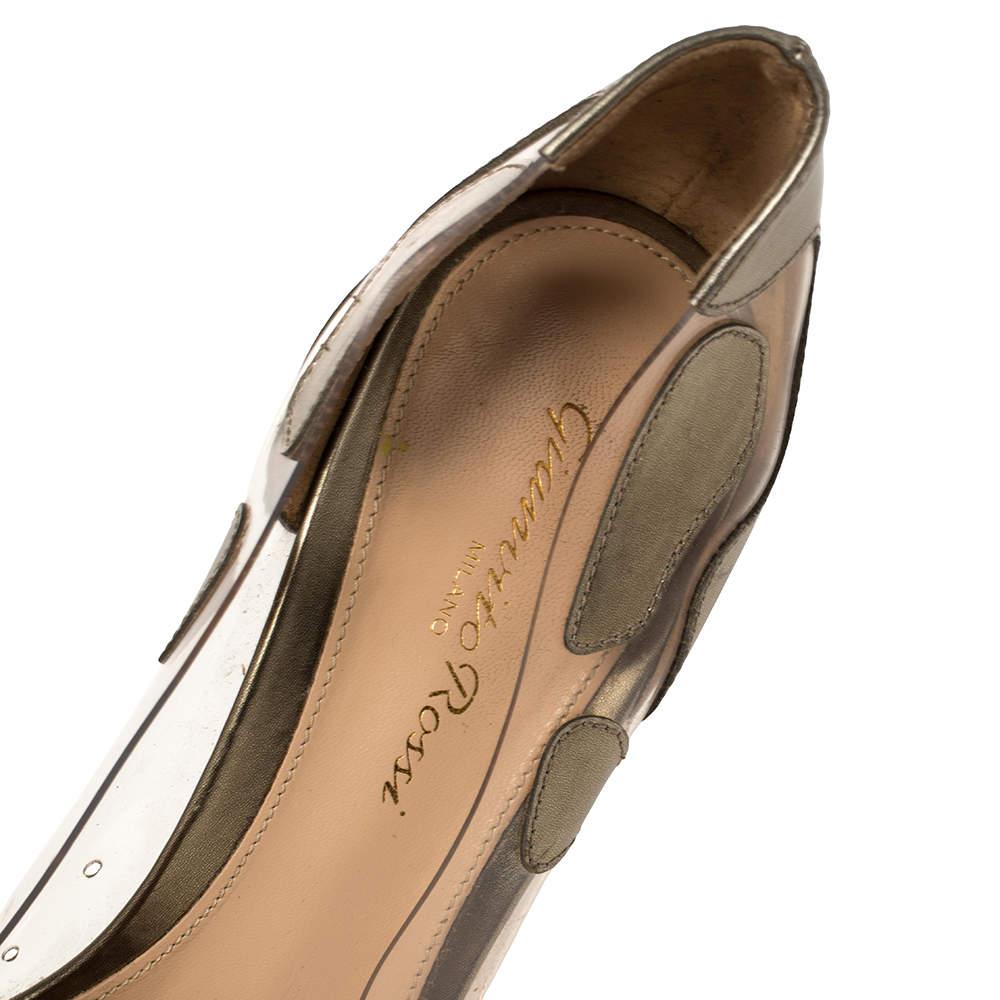 Gianvito Rossi Metallic Bronze Leather And PVC Pointed Toe Pumps Size 37.5 2