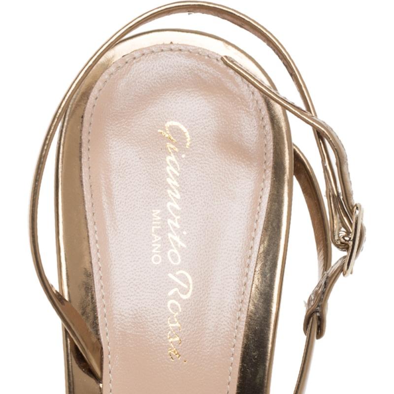 Beige Gianvito Rossi Metallic Bronze Leather 'Manhattan' Ankle Strap Sandals Size 39